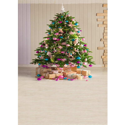 

Colorful Xmas Tree Photo Backdrop 57FT Vinyl Fabric Cloth Digital Printing Photo Background st-573