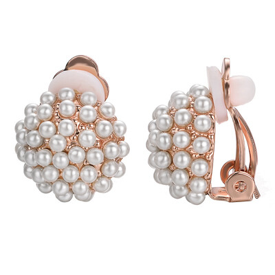 

Yoursfs Clip On Earrings with Round Austrian Crystals 18k Rose Gold Plated White Pearl