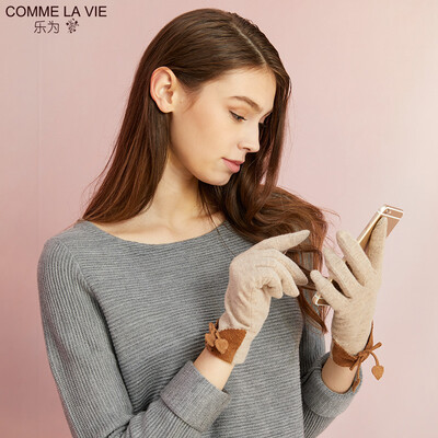 

Le for comme lavie touch screen gloves ladies autumn&winter days thin section wool finger gloves winter cute warm fashion Korean students L12FD157 flowers camel color code