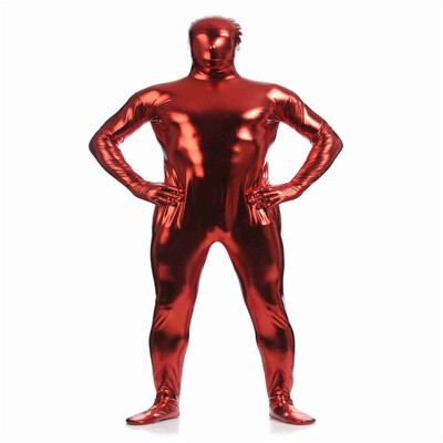 

Mens Metallic Shiny Zentai Full Bodysuit Back Zipper Costum Made Tights Suits Mens Full Bodysuit Cosplay Halloween Costumes