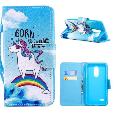 

MOONCASE LG K10 2017 painted leather case with small hand rope - Rainbow Horse