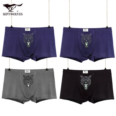 

Seven wolves mens underwear mens boxers cotton mens underwear 100 cotton breathable large size fat four corners mens 4XL95015 4 gift box B