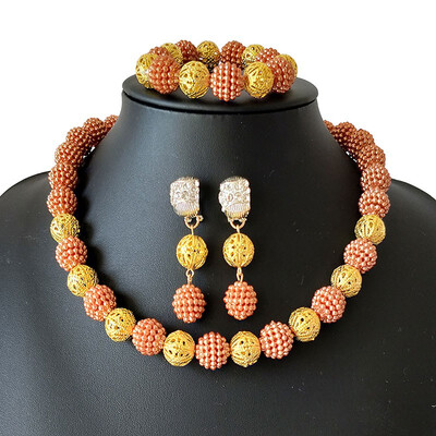 

Fine Nigerian Woman Jewelry Set New Ball Beaded Necklace Dubai Wedding Beads Jewelry Set African Jewelry Sets Free Shipping