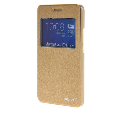 

MOONCASE Huawei Honor 6 Plus чехол Tонкий окна Посмотреть Design Флип кожаный Кронштейн обложка чехол золото