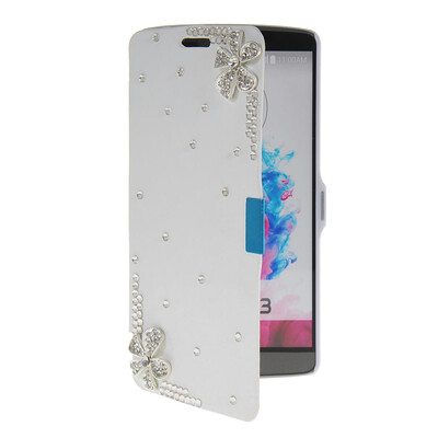 

MOONCASE Bling Rhinestone Crystal Ultre Slim Leather Side Flip Wallet Shell Back ЧЕХОЛ ДЛЯ LG G3 White