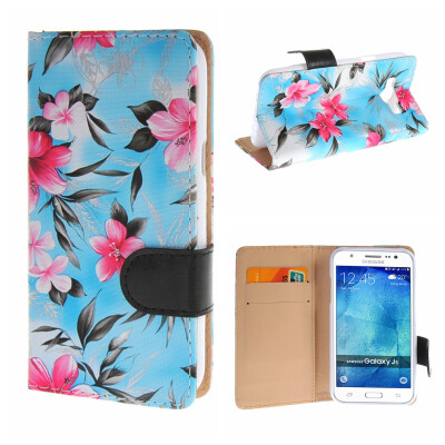 

MOONCASE for Samsung Galaxy J5 Case Flower Style Leather Flip Wallet Card Slot Bracket Back Case Cover Blue