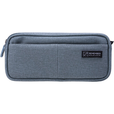 

Deli deli multi-layer large capacity imitation linen pen bag multi-function pencil storage bag business bag student stationery box blue green 66782