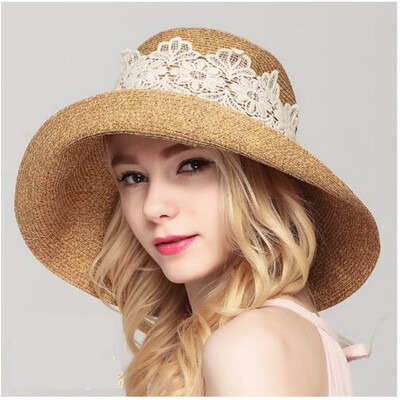 

2018 New Lady Sun Hat Summer Straw Hat Women Folded Wide Brim Sun Cap Elegant Travelling Hat New Headwear B-2281
