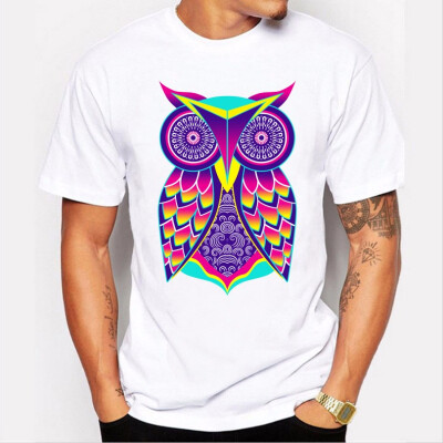 

JCCHENFS 2018 Fashion Summer Mens T-shirt Owl 3D Printing Casual Short Sleeved White T shirt for Men brand