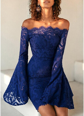 

Lace Off the Shoulder Flare Long Dress 2018 Summer Sleeves Bodycon Mini Dress