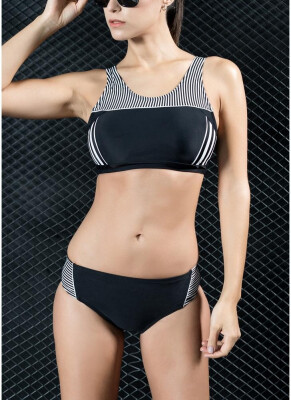 

2018 Women Sporty Bikini Set Striped Cropped Tank Top Two Pieces Swimsuit Swimwear