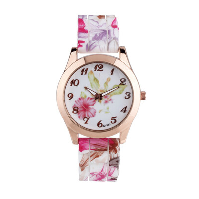 

Hot Fashion Women Watch Silicone Printed Flower Causal Quartz Wristwatches