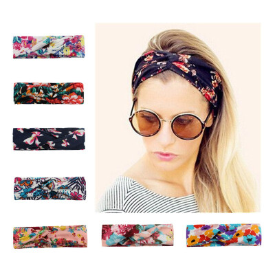 

Flower headband Fashion Retro Women Elastic Turban Twisted Knotted Ethnic Headband Floral Wide Stretch Girls Hair Accessories