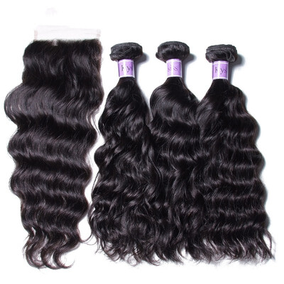 

UNice Hair Kysiss Virgin Series Indian Natural Wave Closure 44 Free Part Lace Closure With 4 Bundles Human Hair Weaves