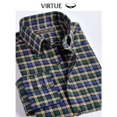 

Virtue rich flannel plaid casual shirt 2018 autumn new comfortable cotton long-sleeved shirt male CD433LF red check 41