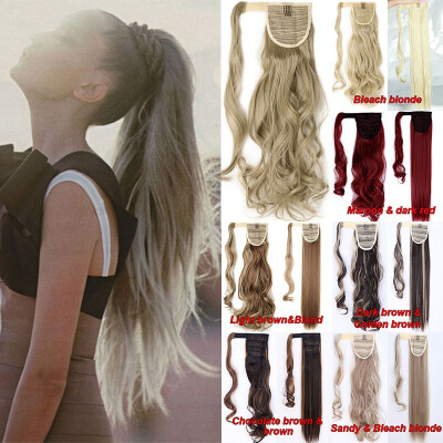 

Hot Sell Sexy Long Straight Curly Tie upWrap Around Ponytail Clip in Hair Extensions 17-26 inch