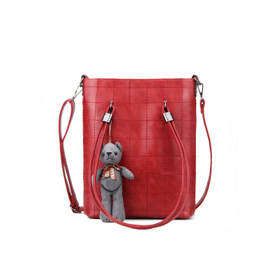 

Fashion Realer Brand Plaid Lady Shoulder Bag PU Leather Women Bucket Bag High Quality Design Women Messenger Bag With Teddy Bear