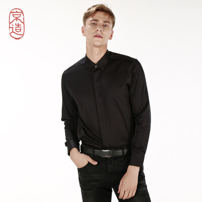 

JZAO mens pearl black business fashion casual shirt black 40 17092A