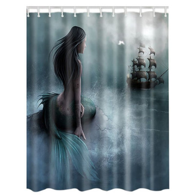

UpperX Fabric Waterproof Bathroom Shower Curtain Panel Sheer Decor With Hooks SetMermaid sail