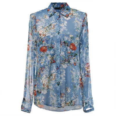 

2018 New Autumn Fashion Ladies Blouses Turn-down Collar Long Sleeve Chiffon Print Floral Women Casual Shirt