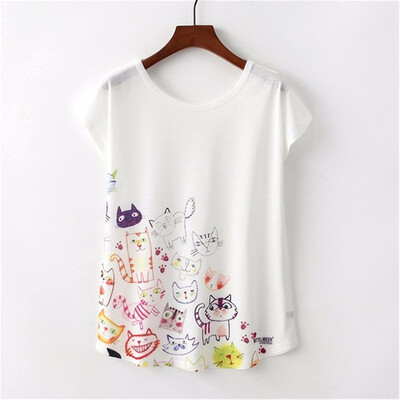 

Summer Novelty Women T Shirt Harajuku Kawaii Cute Style Nice Cat Print T-shirt