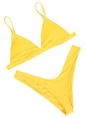 

2018 Women Thong Bikini Set Spaghetti Strap Two Piece Swimsuit Solid Bathing Suit
