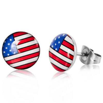 

Hpolw Womens 10mm Stainless Steel Enamel Stud Earrings Round Green Red White American USA Flag