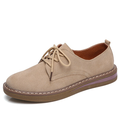 

2018 Autumn women sneakers oxford shoes flats shoes women leather suede lace up boat shoes round toe flats moccasins