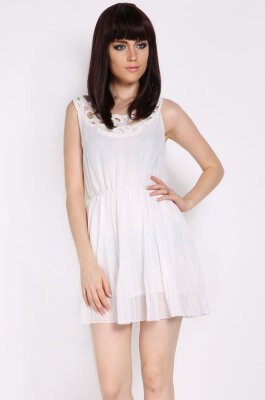 

Women Chiffon Sleeveless Crew Neck Hollow Out Casual Cocktail Party Dress