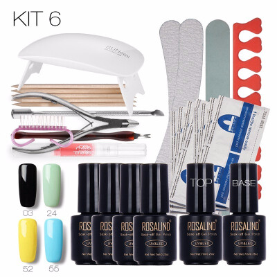 

ROSALIND Nail Art Tools Set Cure 6W UV Lamp Gel Polish Soak Off Base Coat Top Coat Gel Nail Manicure Kits gel lacquer
