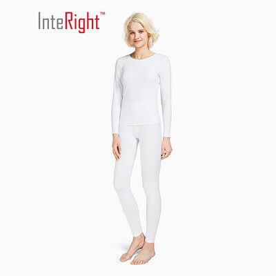 

INTERIGHT Qiuyi Qiuku 50S long-staple cotton spandex comfortable warm female round neck suit ingenuity to create Jingshu cotton craft white M