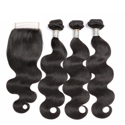 

3 Bundles with Closure Body Wave Brazilian Virgin Human Hair Dolago