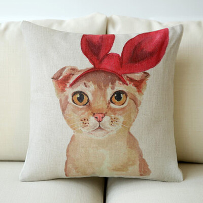 

Cntomlv Cute Lovely Cat Decorative Cushion Cover Cotton Linen Square Throw Pillow Cover Pillow Case Home Office Car Sofa Decor