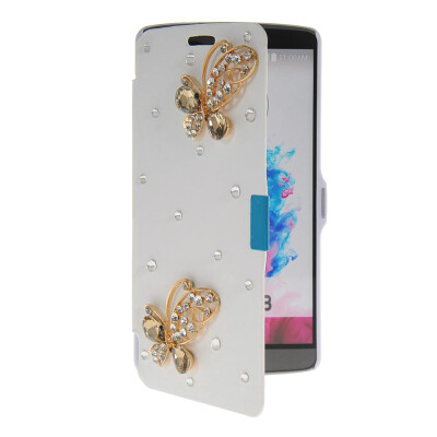 

MOONCASE Bling Rhinestone Crystal Ultre Slim Leather Side Flip Wallet Shell Back ЧЕХОЛ ДЛЯ LG G3 White