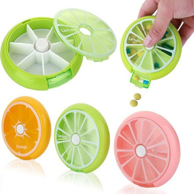 

Portable rotary dispensing pill case fruit design circular 7 Slots storage box ablet Medicine Holder Organizer