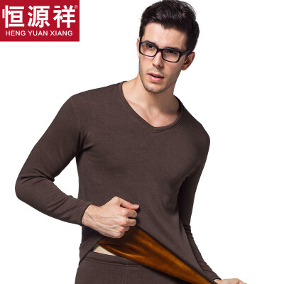 

Hengyuanxiang warm underwear for men&women thickening plus velvet V-neck Slim breathable thick autumn clothing long pants middle-aged fashion cotton warm pants suit male coffee V-neck 175