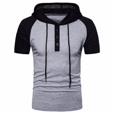 

Mens Fashion Casual Breathable Hooded Short Sleeve Contrast Color Slim Fit T-Shirt