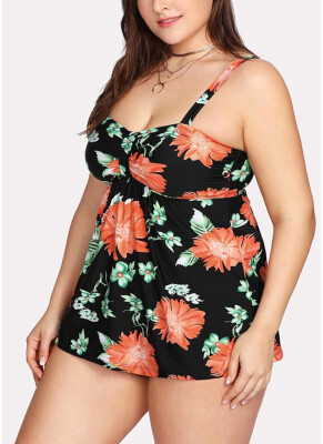 

2018 Women Two Pieces Plus Size Swimsuits High Waist Floral Print Flared