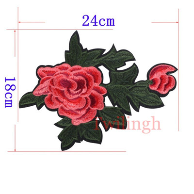 

twilingh Patches Sewing On Iron-On Accessories Red Flower Embroidered Sequined Patches For Women Wedding Dress Clothing