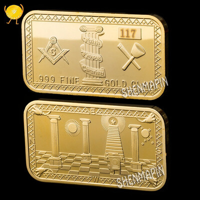 

Free-Mason Commemorative Gold Bar Brotherhood Challenge gold-plated Coin Religious beliefs Coin collectibles
