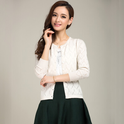 

MAOE solid color hollow hollow knit cardigan Z1102 white M