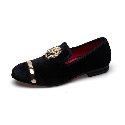 

New Fashion Gold Top&Metal Toe Men Velvet Dress shoes italian mens dress shoes Handmade Loafers