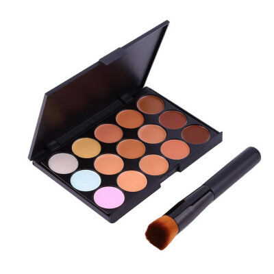 

New 15 Colors Contour Face Cream Makeup Party Concealer Palette + Brush Black