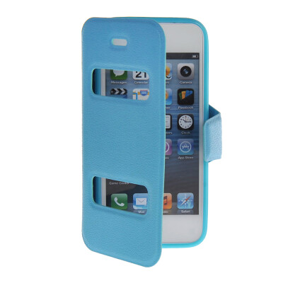 

MOONCASE View Window Leather Side Flip Pouch Hard board Shell Back Case Cover for Apple iPhone 5 / 5S Blue