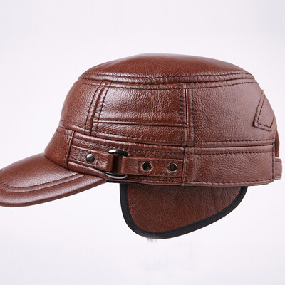 

Mens Genuine Leather Flat Male Baseball Cap Adult Hip Hop Hats Male Outdoor Warm Ear Protection Peaked Students Cap B-7191
