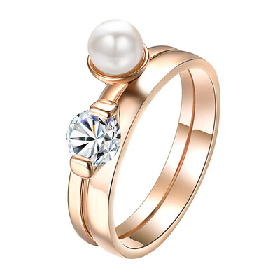

Yoursfs 2 Ring Set Simulated White Pearl with Cubic Zirconia 18K RoseWhite Gold Plated Ring Women Gift