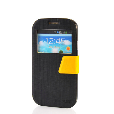 

MOONCASE View Window Leather Side Flip Pouch Ultra Slim Shell Back Case Cover for Samsung Galaxy Grand Duos i9080 i9082 Black