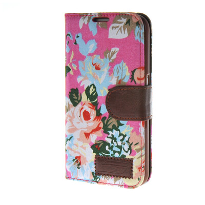 

MOONCASE Flower pattern tannins Leather Side Flip Wallet Card Holder Stand Pouch Case Cover for Samsung Galaxy S6 Pink