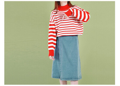 

2018 New Spring&Winter Half Turleneck Long Sleeve Fashion Casual Loose Striped Sweater Women