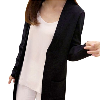 

Women Long Cardigan Slim Pocket Loose Knit Sweater Outwear Coat